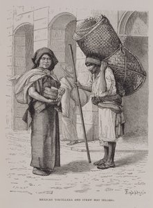Tortillera mexicana y vendedora de esteras de paja, de 